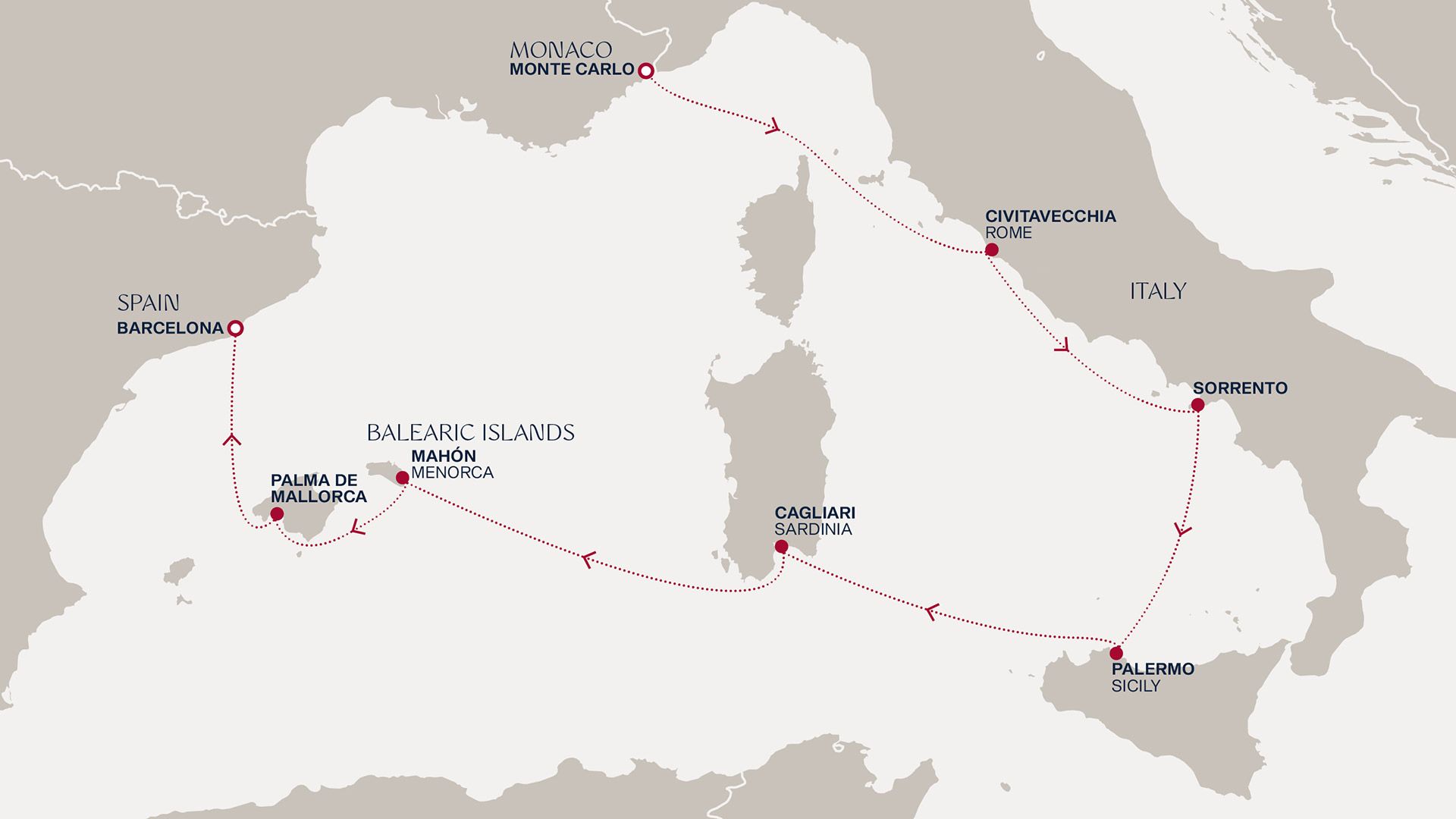 A Journey from Montecarlo to Barcelona Itinerary Map