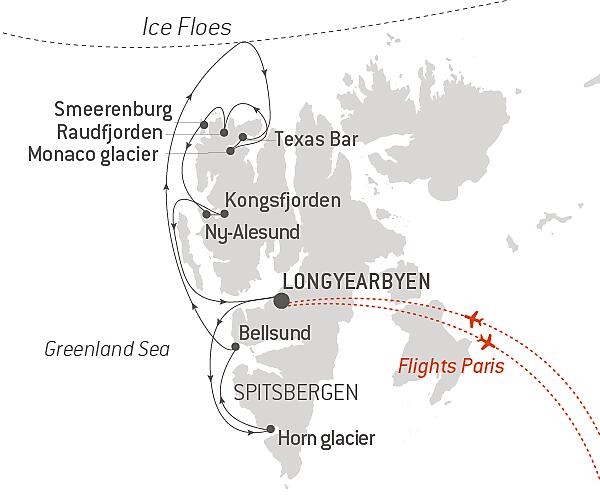 Fjords and glaciers of Spitsbergen Itinerary Map